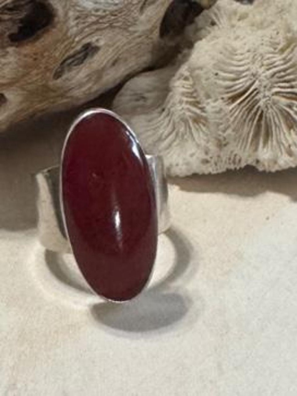 925 Sterling Silver Red Carnelian Oval Ring Sz 7
